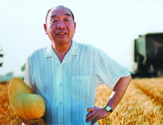 上世纪90年代，史来贺在田间查看麦收